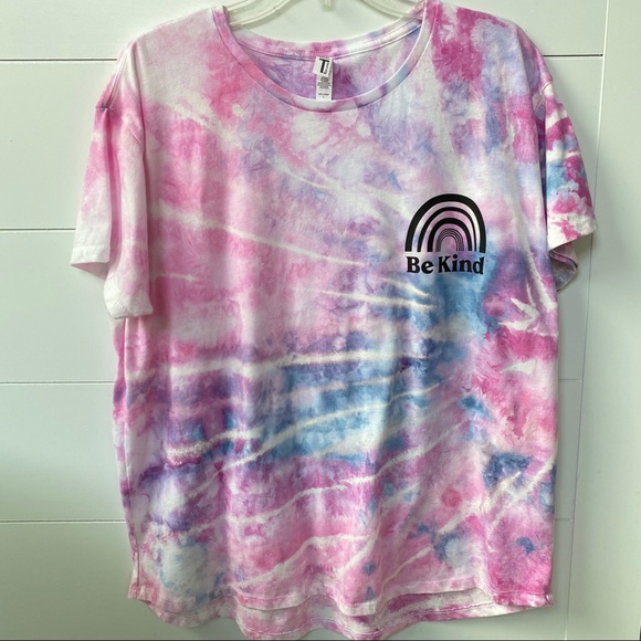 Be Kind tie dye rainbow graphic tee shirt top New - Picture 2 of 8